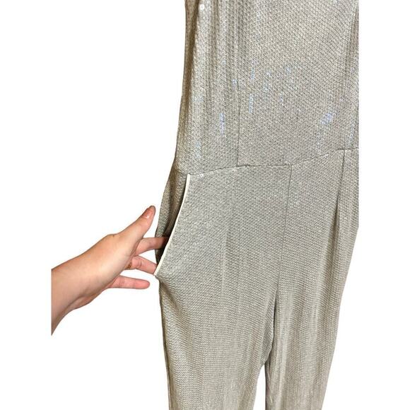 Anthropologie Ett:Twa Claudette Silver Sequined Spaghetti Strap Jumpsuit - 10 - Picture 4 of 10